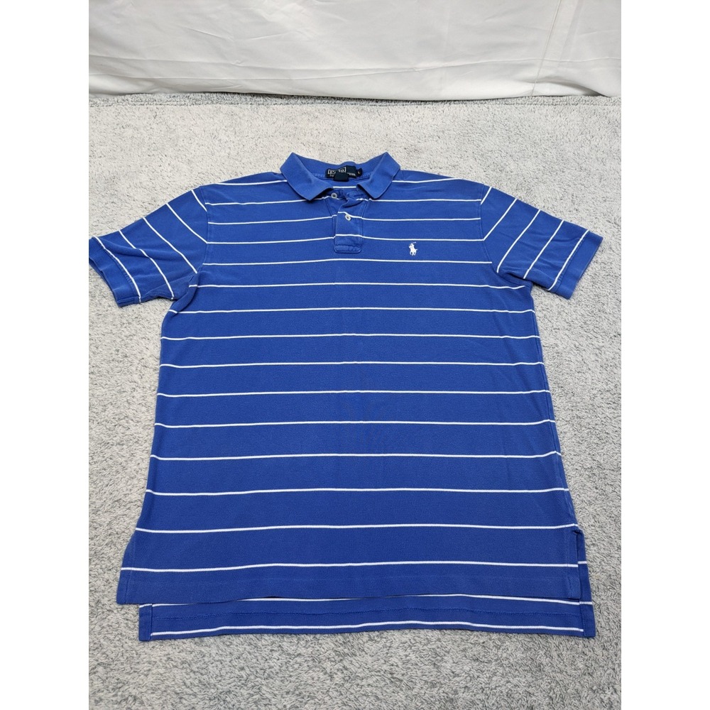 VINTAGE Polo Ralph Lauren Shirt Men's Large Blue/White Striped‎ Short Sleeve